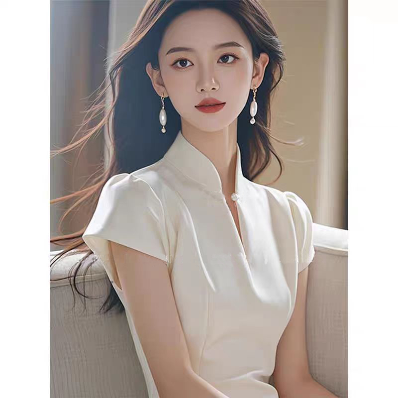 上流社会气质名媛高端精致轻奢高级感新中式白色旗袍连衣裙